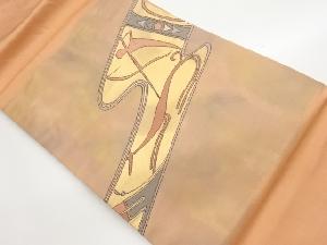 曲線に抽象狩猟模様織出し名古屋帯